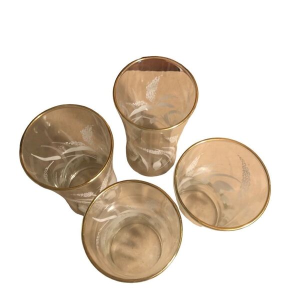 Vintage Set 4 Wheat Tumblers Coolers Glasses Gold Trim 3” W x 6.5” H Replacement - Picture 4 of 4